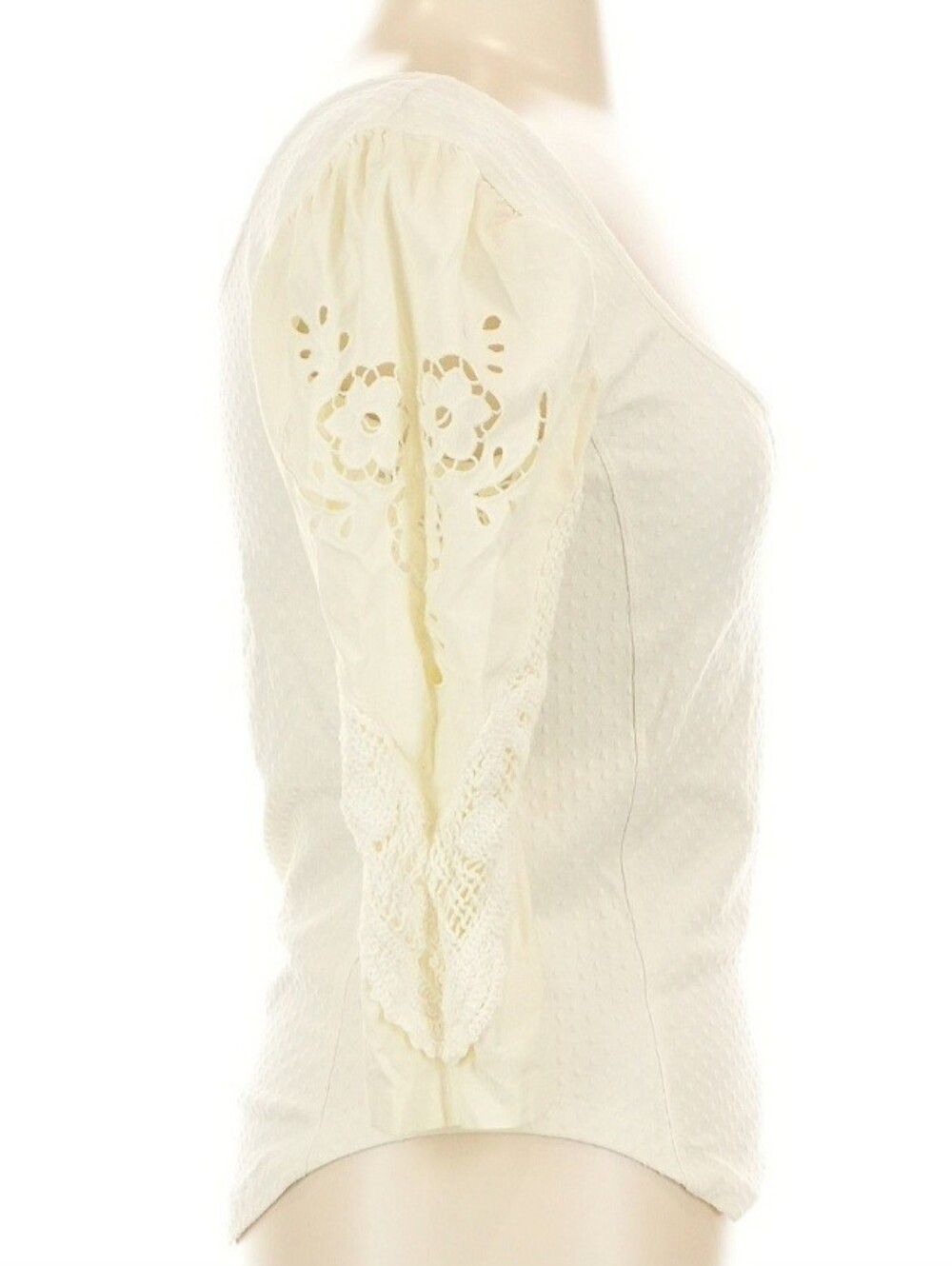 Free People Brunch Date Off-White Top Ith Ivory Eyelet Sleeves - Picture 6 of 8